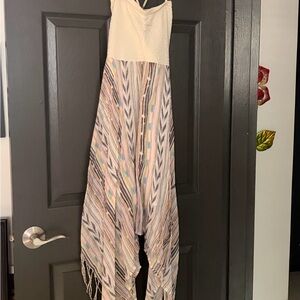 Billabong Cream Knit Bodice Multicolor Striped Handkerchief Dress